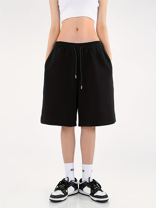 Plus-Size Grey Drawstring Waist Athletic Shorts for Women