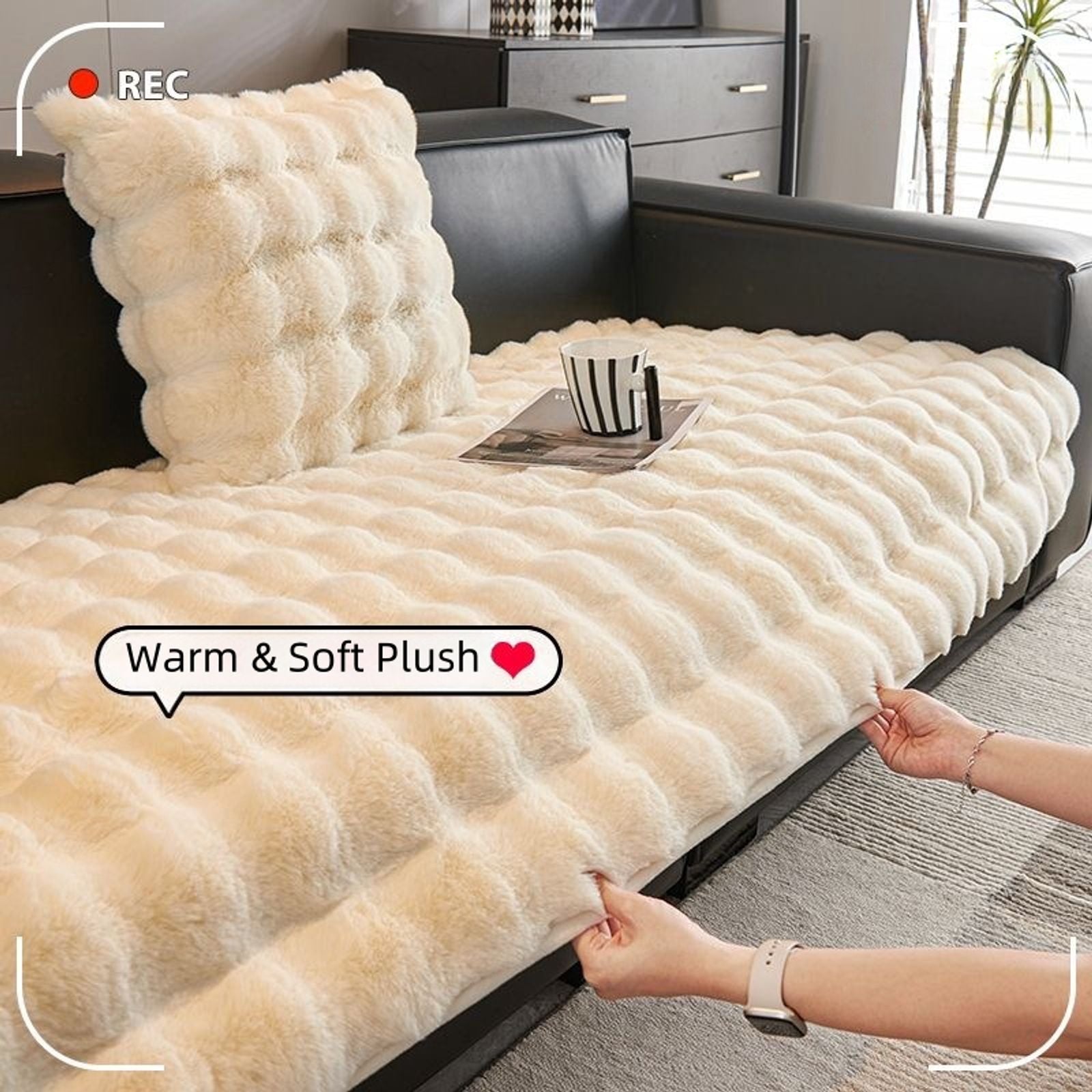 Thick Imitation Rabbit Fur Plush Sofa Slipcover