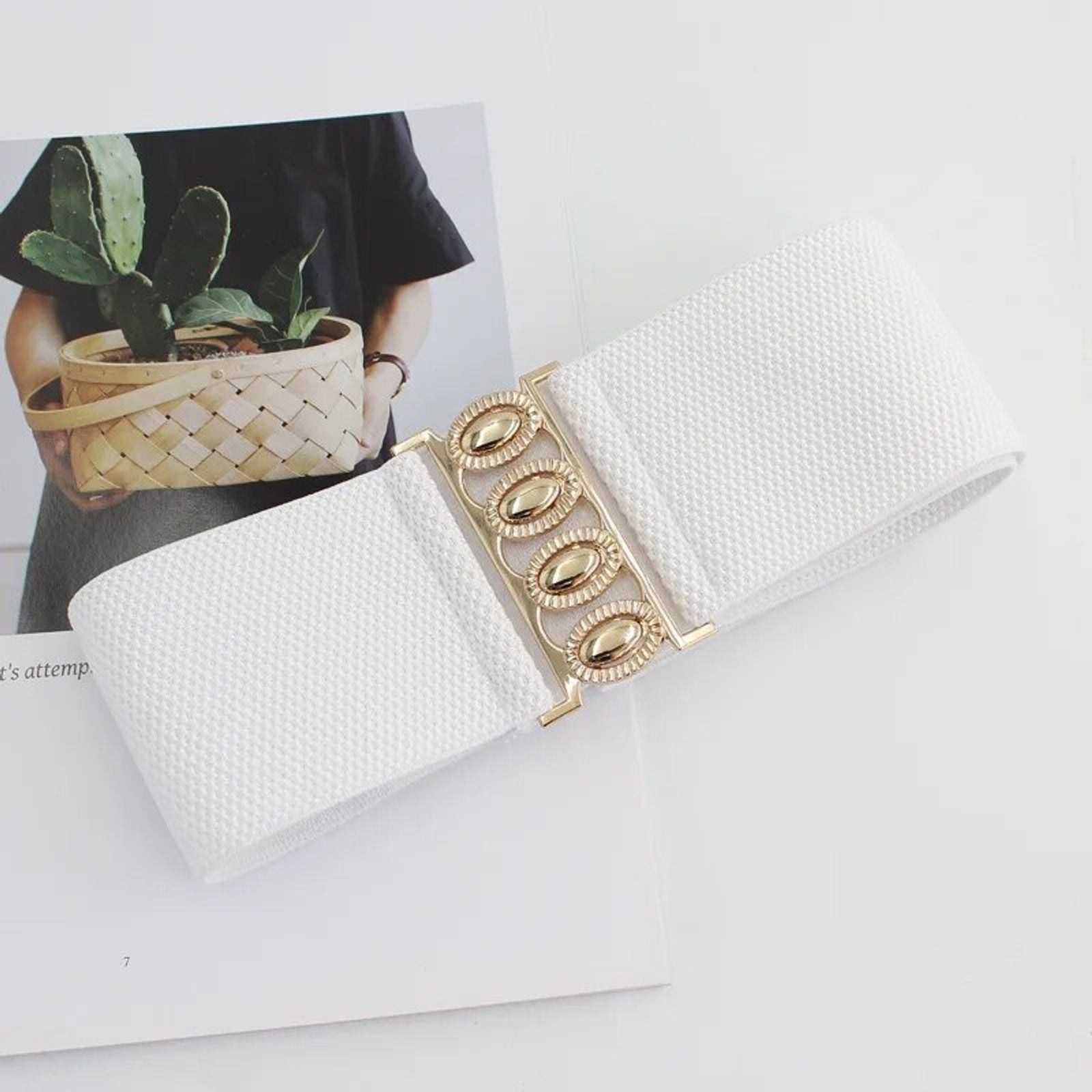 Women's Versatile Wide Belt with Golden Buckle