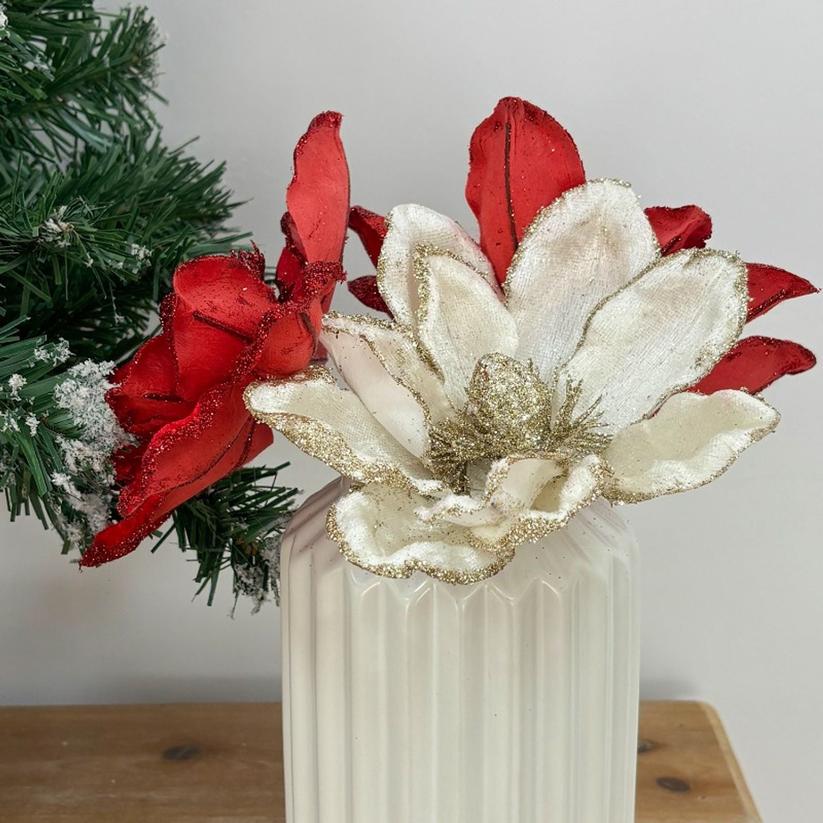 3/5pcs Red and White Artificial Glitter Christmas Flowers