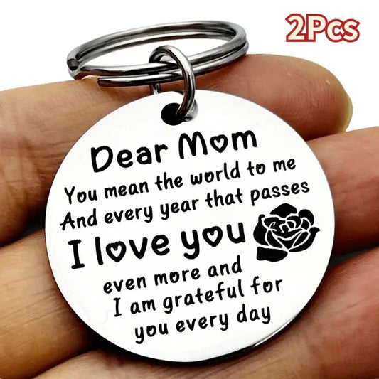 Stainless Steel 'Dear Mom I Love You' Keychain