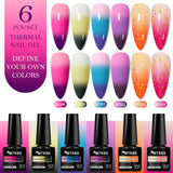 6pcs Thermal Gel Nail Polish Set with Gold Foils