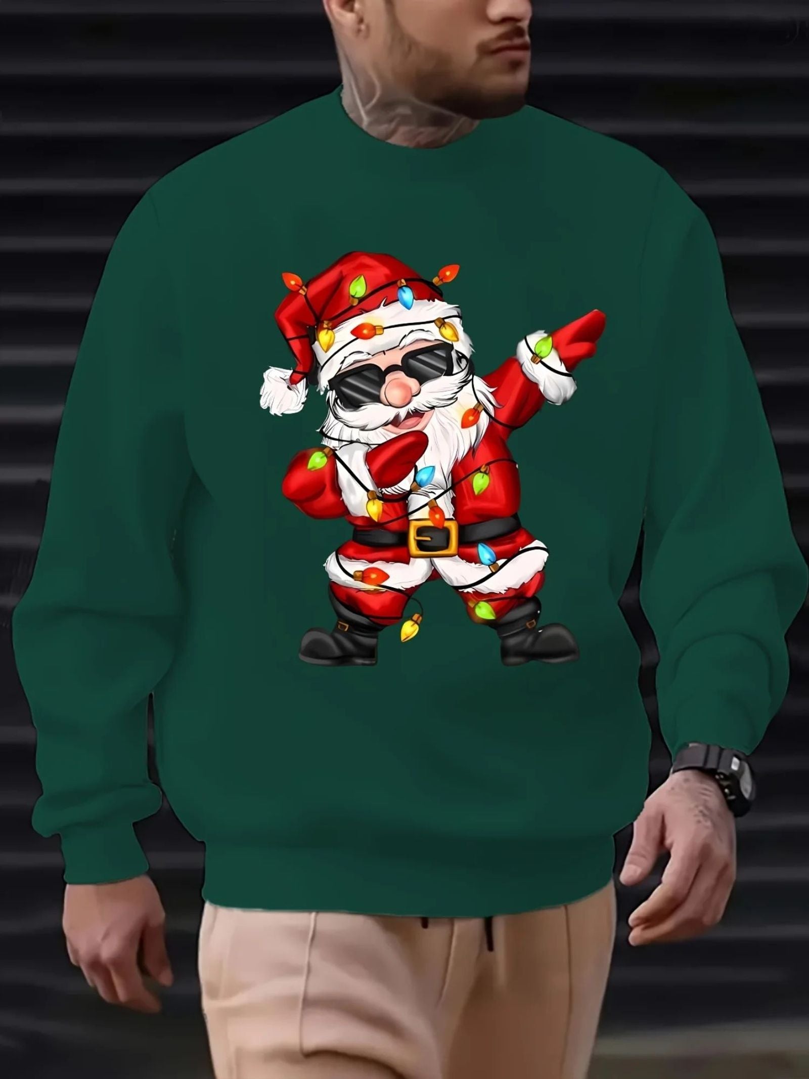 Men's Christmas Sweater with Santa Riding a Motorcycle