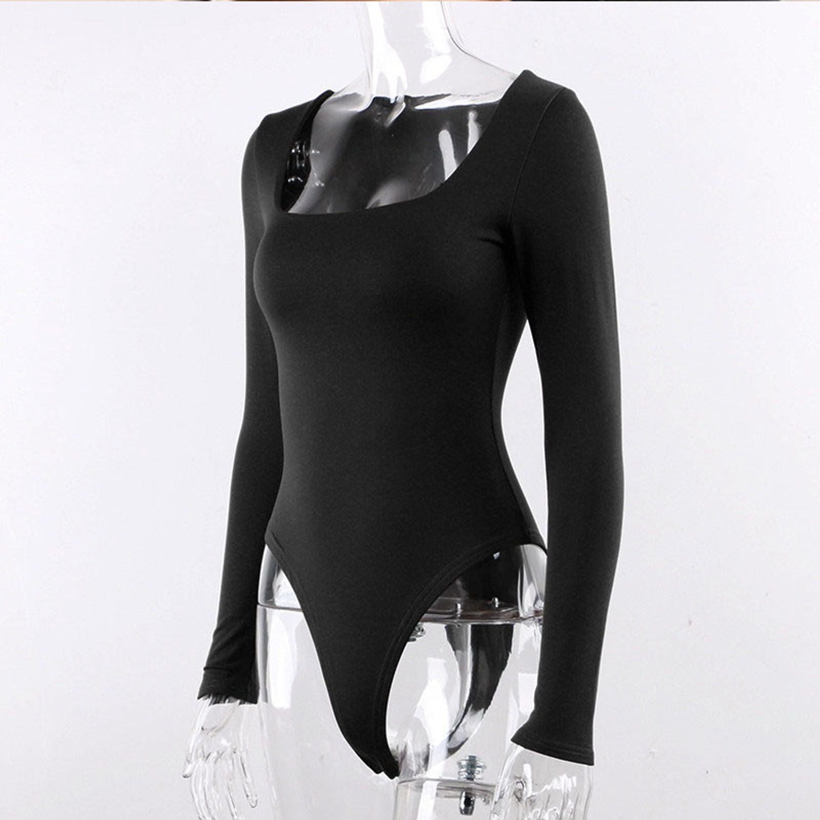 Long Sleeve Square-Cut Collar Bodycon Bodysuit