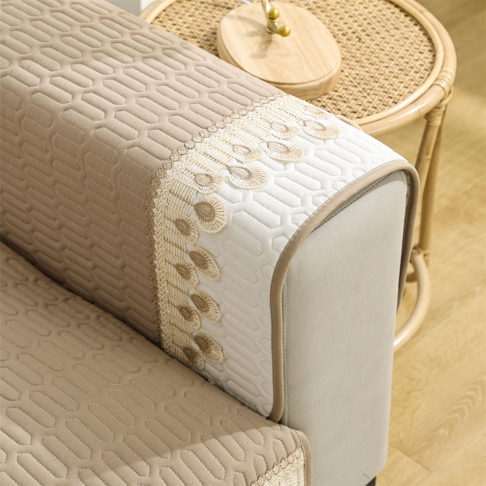 Luxurious Feather Embroidery Quilted Sofa Cover