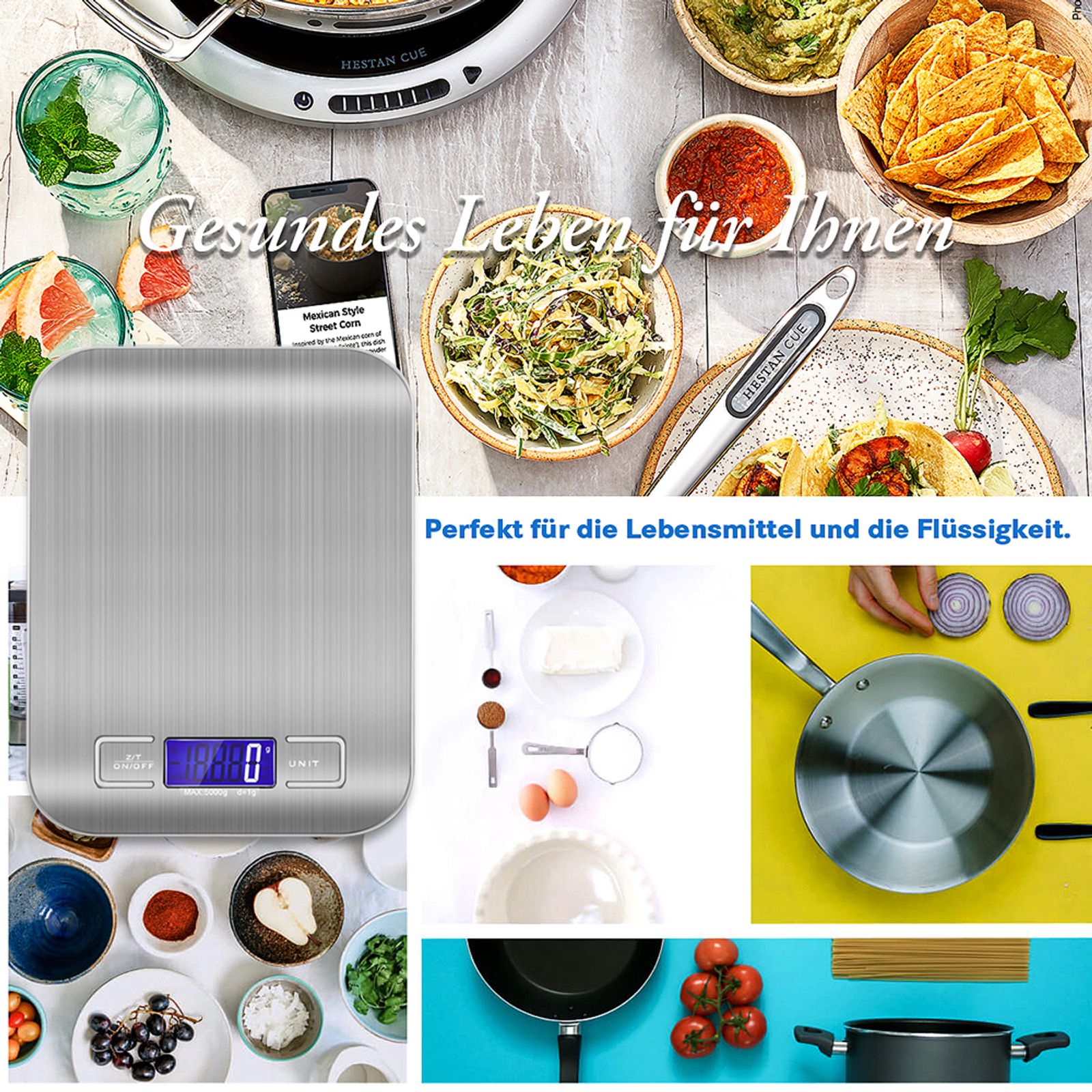 Portable Kitchen Scale with Stainless Steel Surface