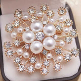 Large Rhinestone Pearl Snowflake Brooch for Women