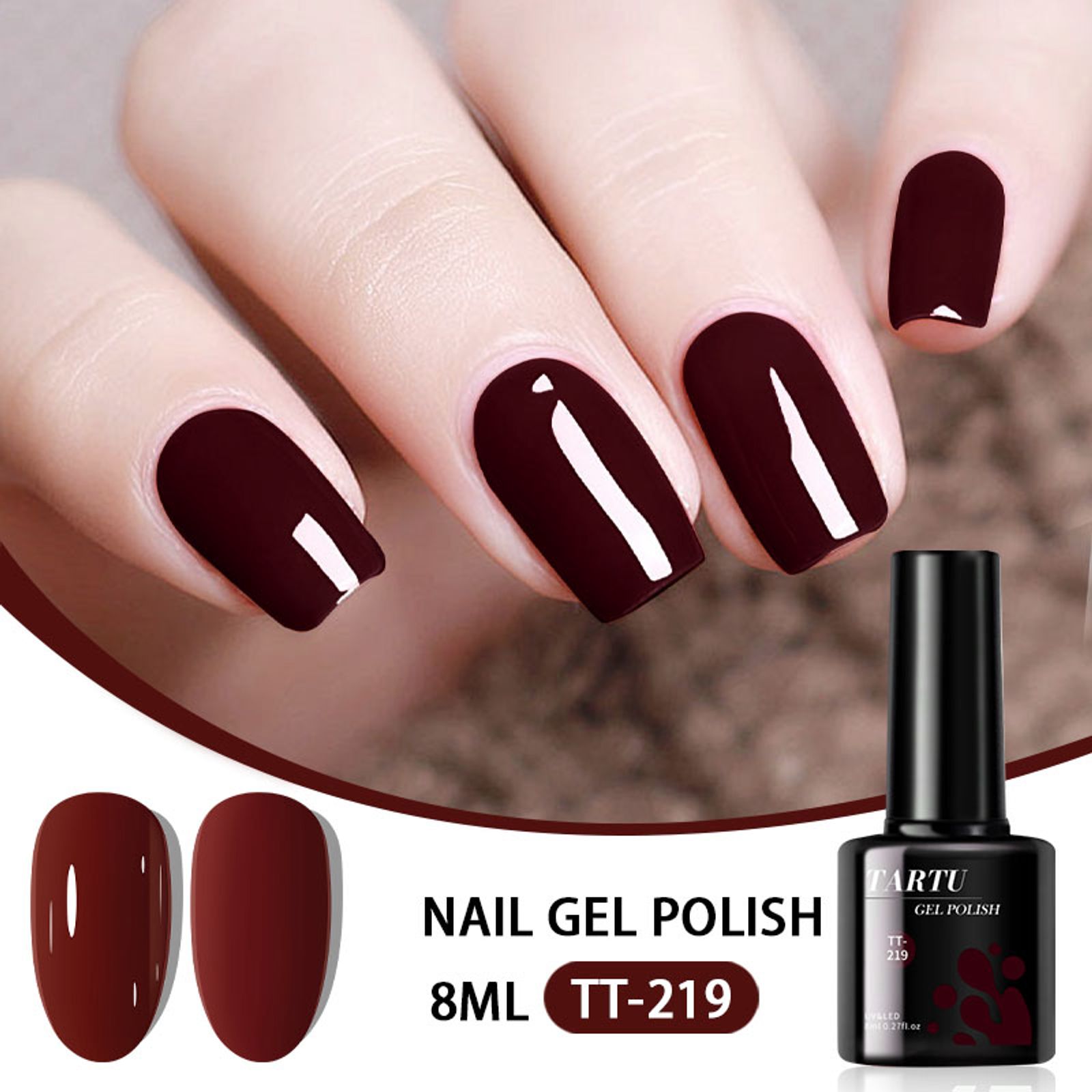 TARTU 8ml Gel Nail Polish - Rose Pink, Red, Gray, Burgundy