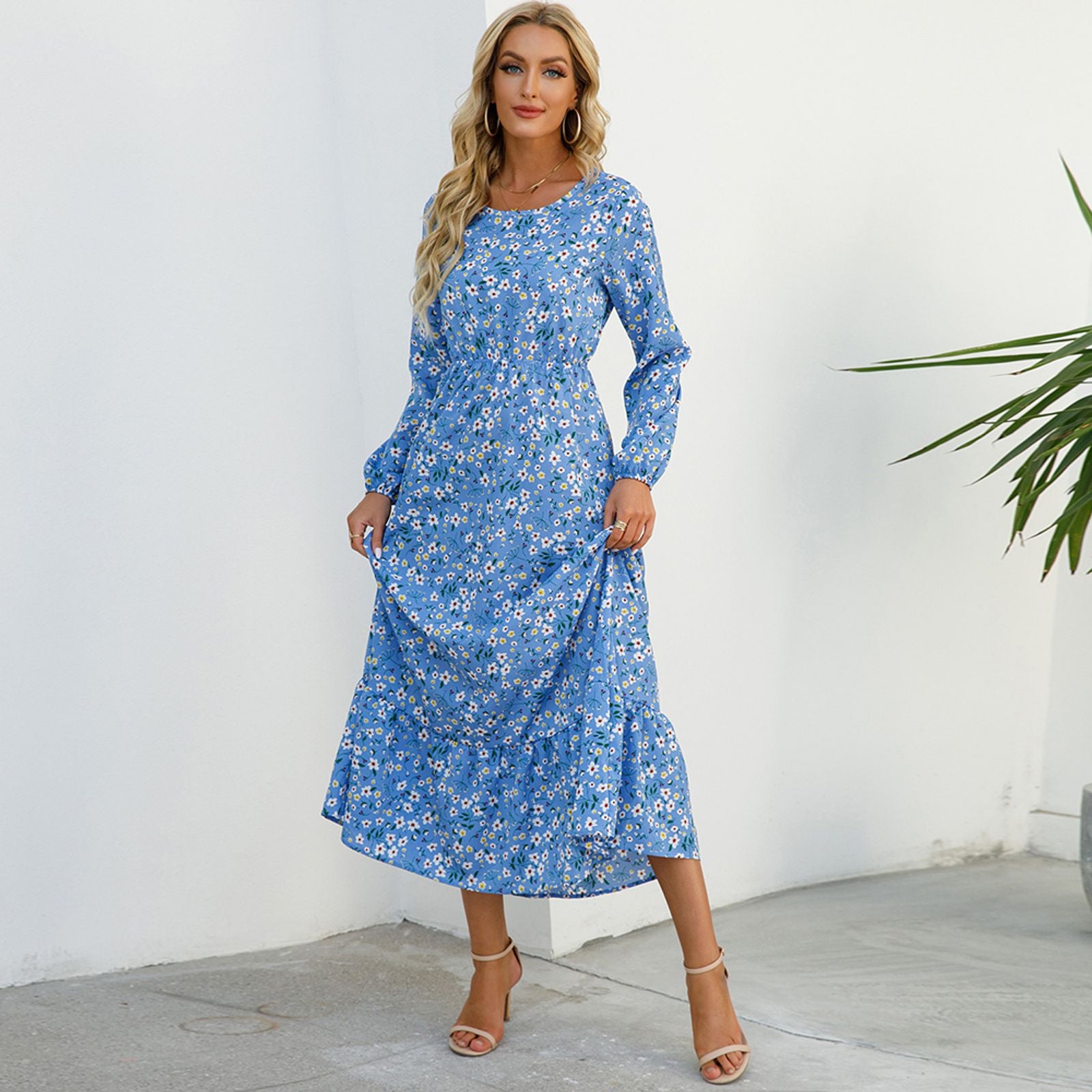 Women’s Bohemian Floral Maxi Dress with Full Sleeves