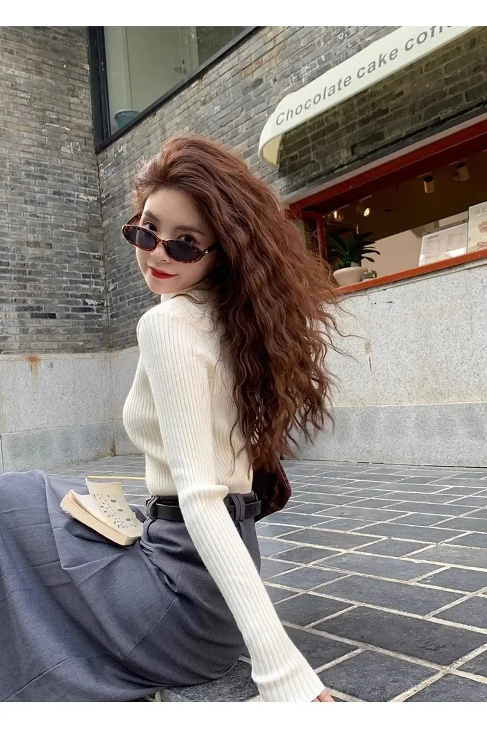 Solid Color Slim Turtleneck Sweater for Women