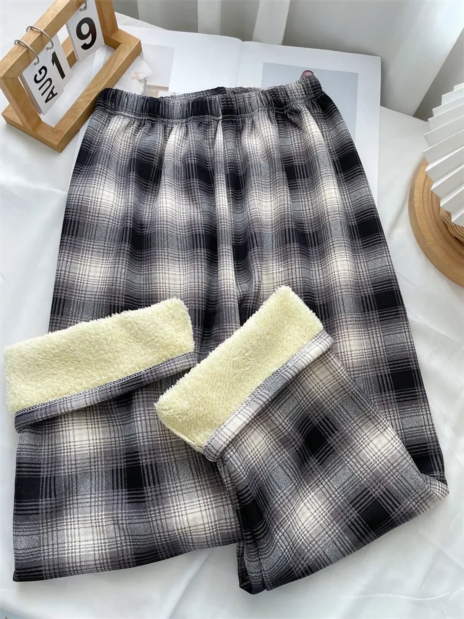 Winter Plaid Wide Leg Pants for Women