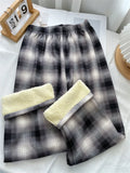 Winter Plaid Wide Leg Pants for Women