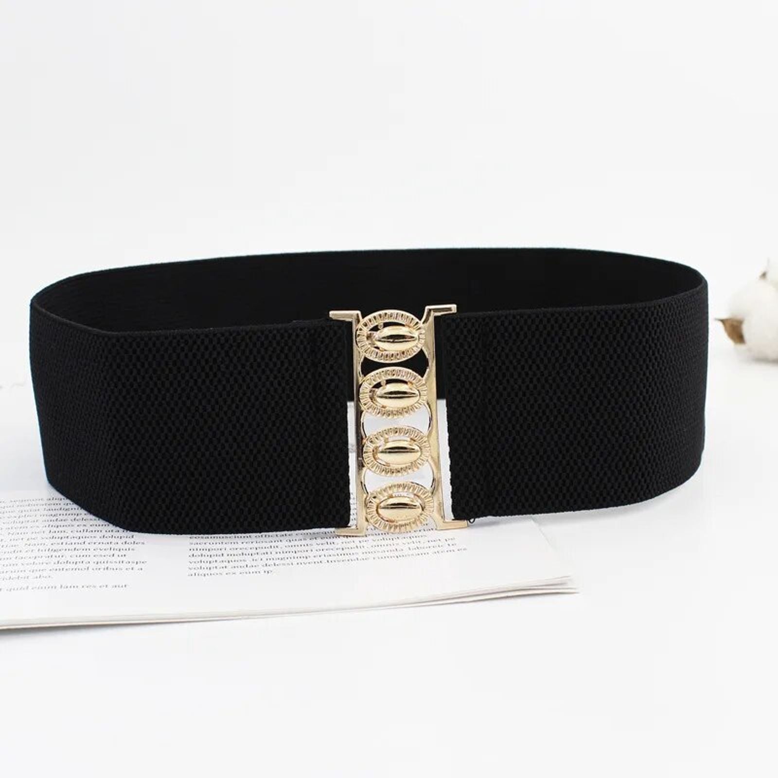 Women's Versatile Wide Belt with Golden Buckle