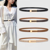 Women’s Korean Fashion PU Leather Thin Waist Belt with Metal Accents