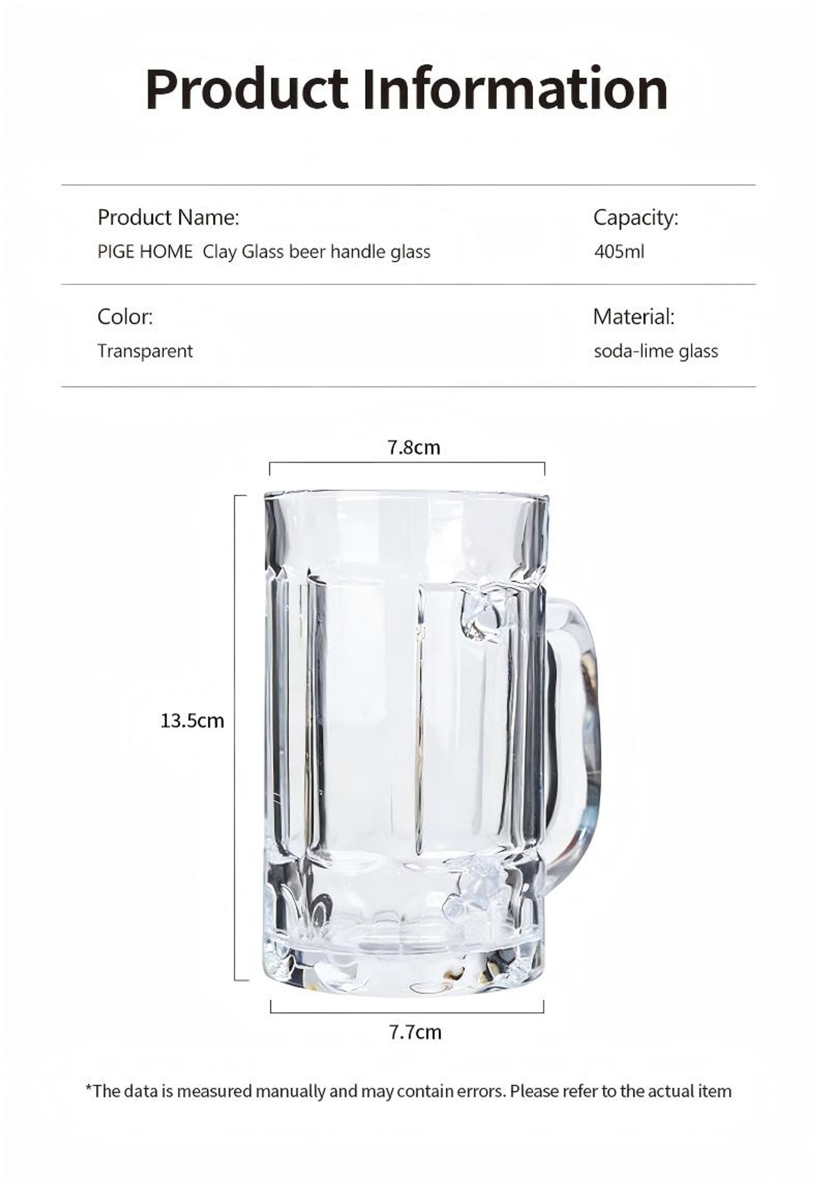 Lilac Thickened Glass Beer Mug - 405-500ml Heavy Duty Cup