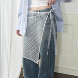 Layered Gauze Skirt with Lace for Y2K Streetwear