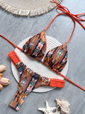 Print Halter Mini Thong High Cut Bikini Set