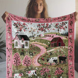 Cozy Vintage Flannel Blanket - Pink Floral Cow