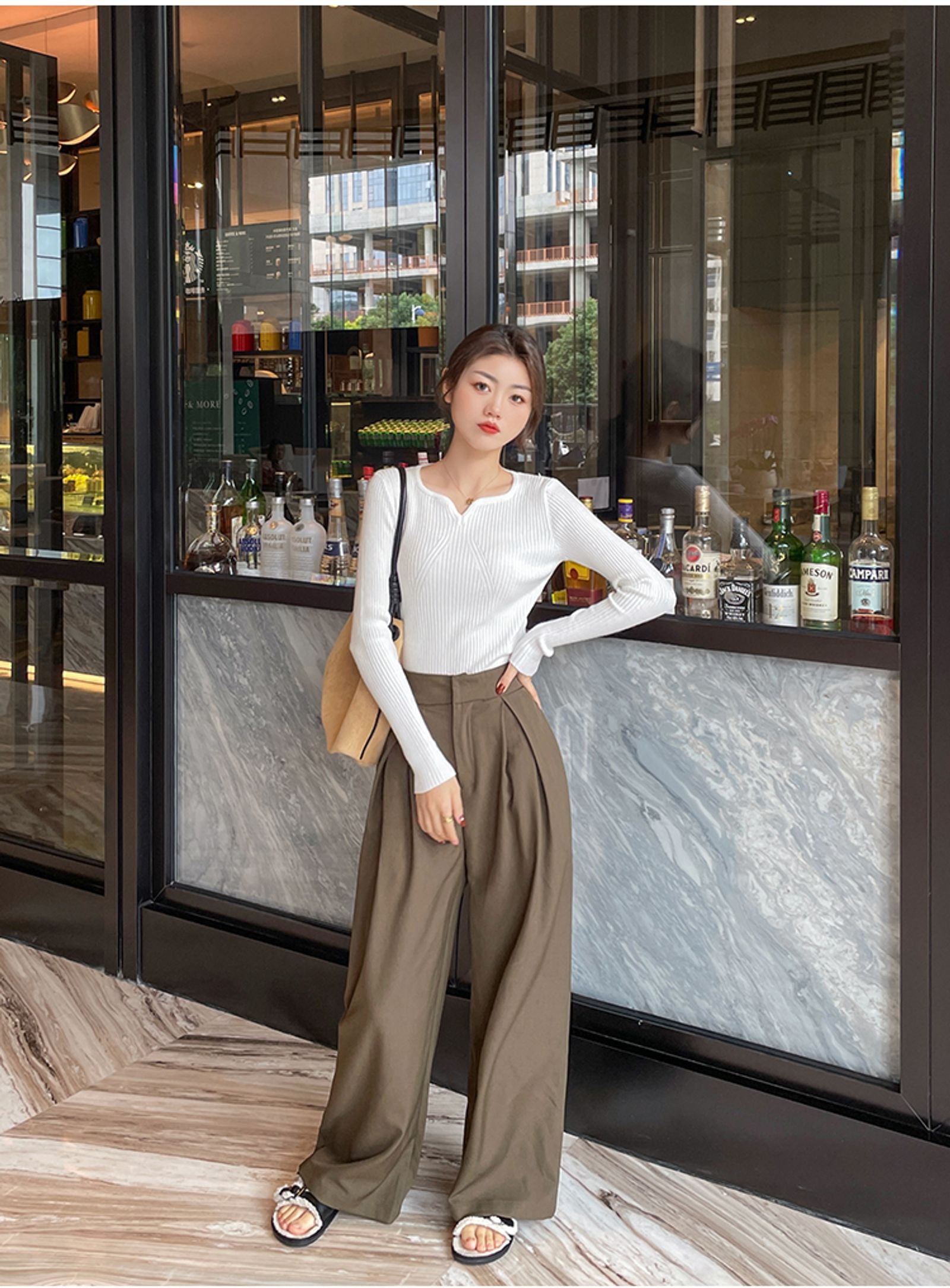 Chic V-Neck Knitted Ribbed Sweater for Women