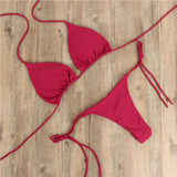 Women's Push-Up Bra Bikini Set - Solid Color Swimwear