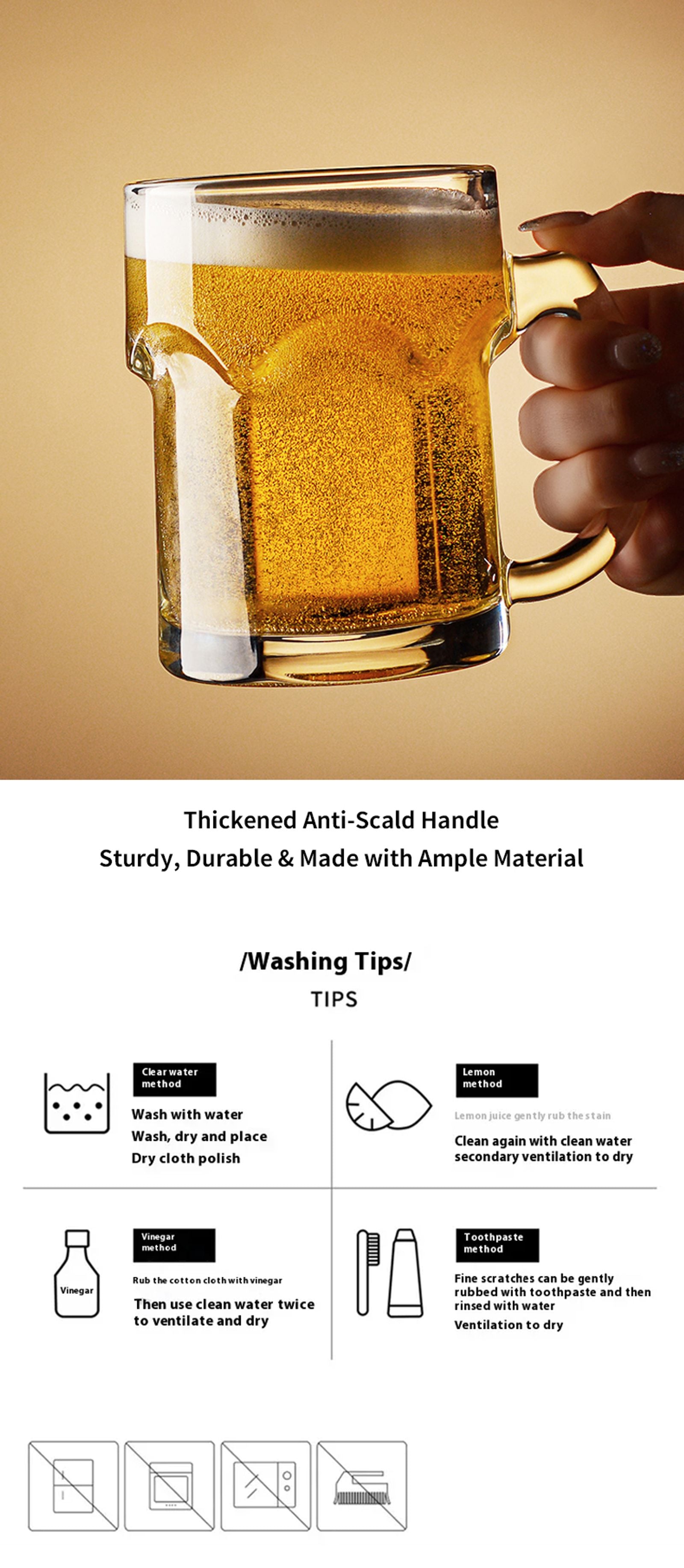 Lilac Thickened Glass Beer Mug - 405-500ml Heavy Duty Cup