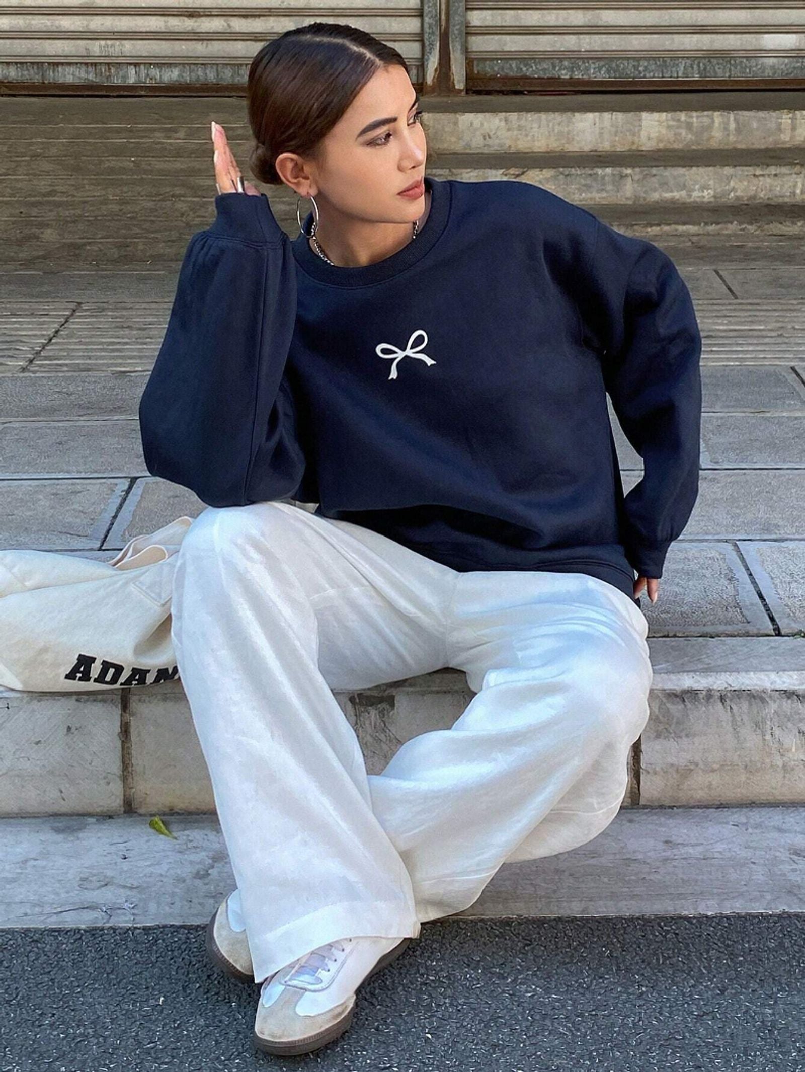 Casual Women's Kawaii Bow Graphic Pullover Hoodie