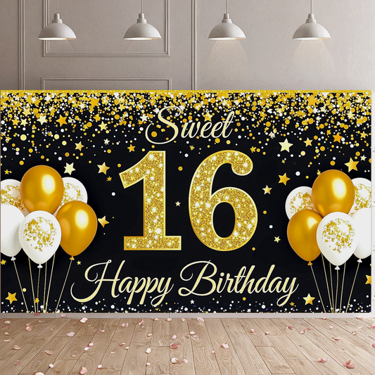 Sweet 16 Birthday Banner with Glitter Design