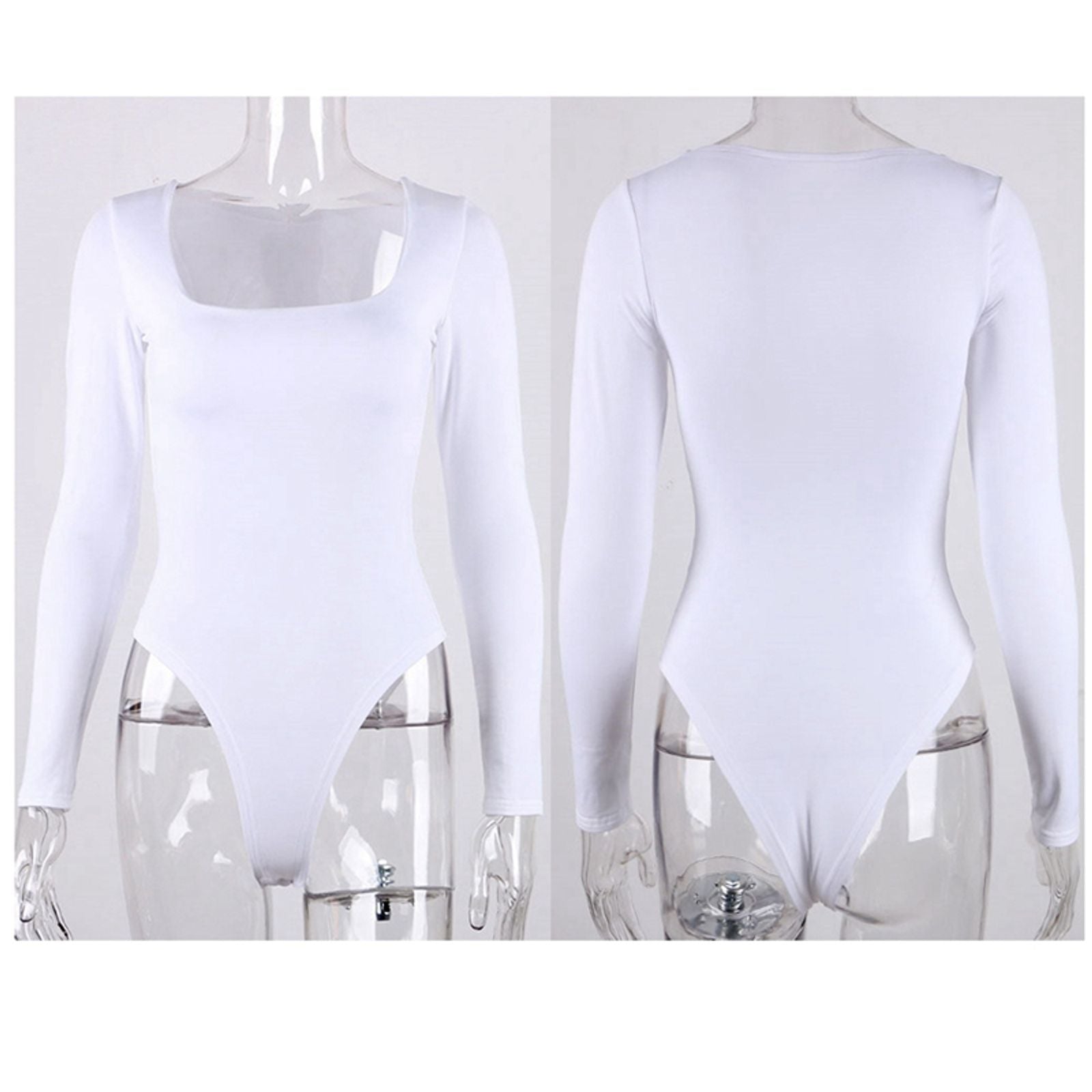 Long Sleeve Square-Cut Collar Bodycon Bodysuit