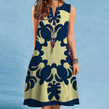 V-neck Sleeveless Printed Medium Length Dress