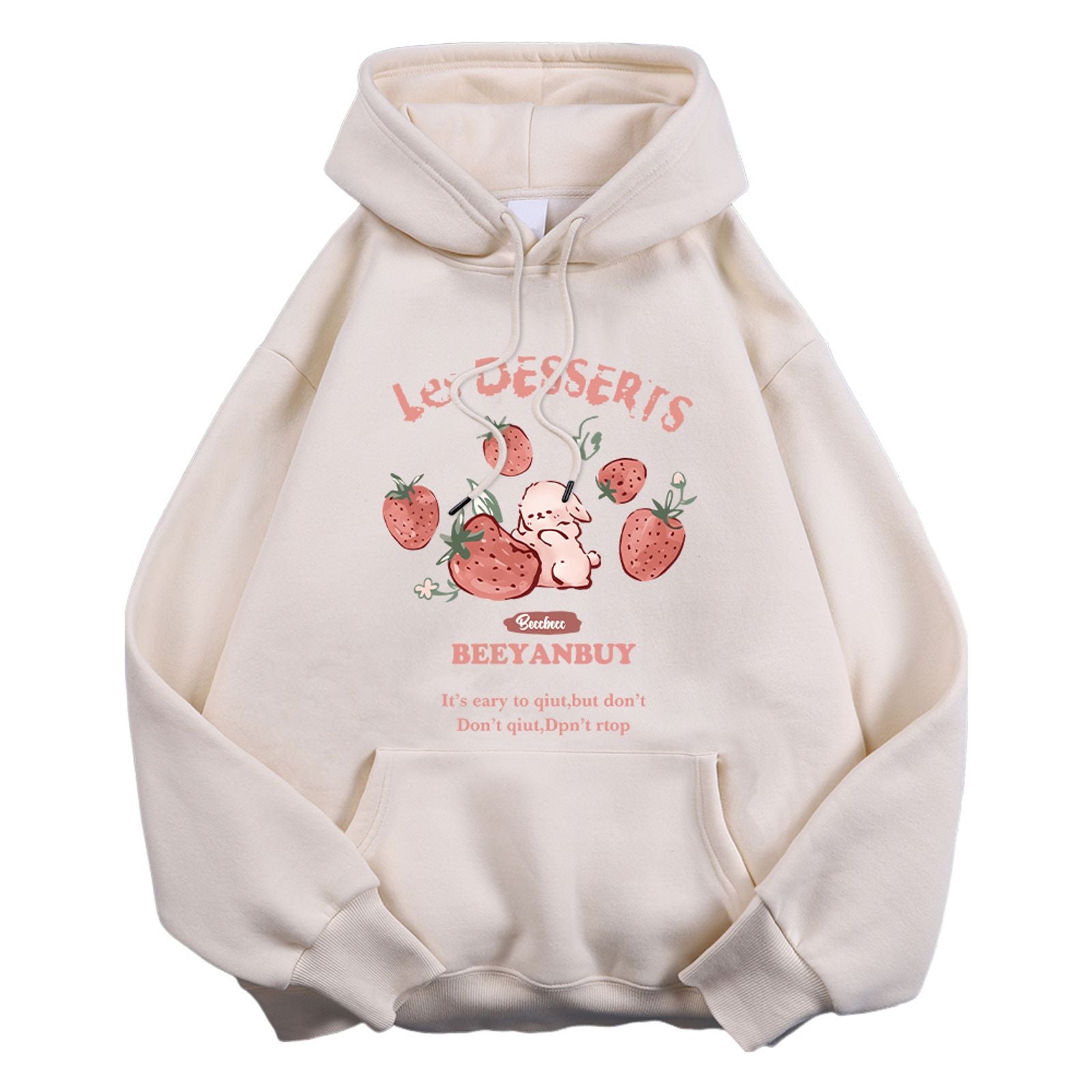 Women's Cute Strawberry Rabbit Printed Hoodie