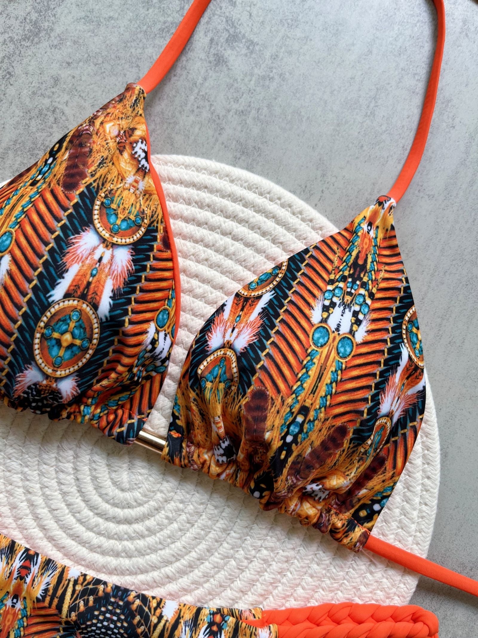 Print Halter Mini Thong High Cut Bikini Set