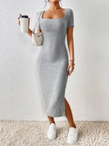 Women’s Casual Knitted Dress with Square Collar