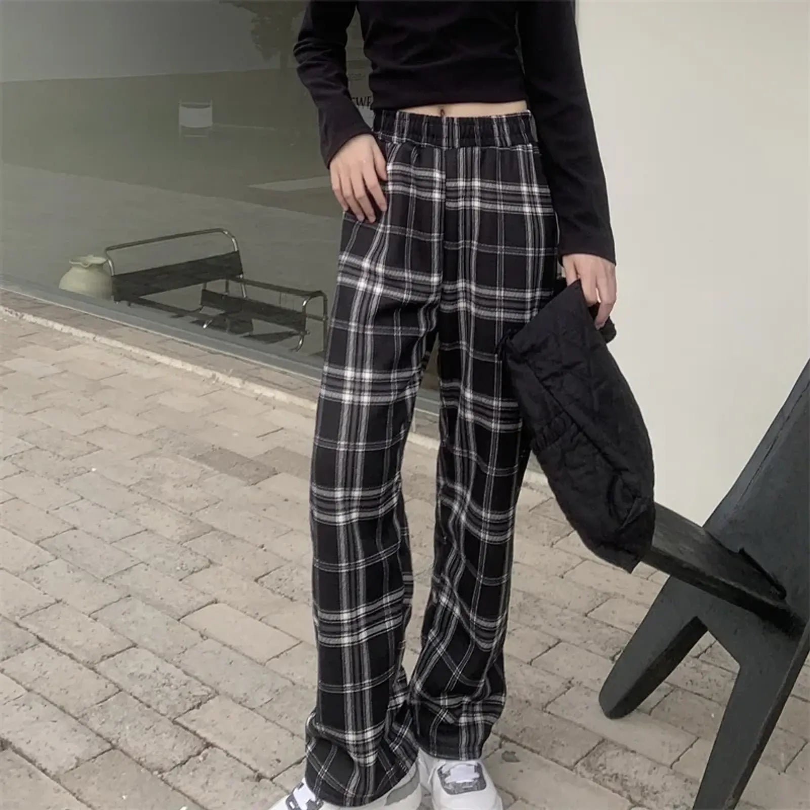 Winter Plaid Wide Leg Pants for Women