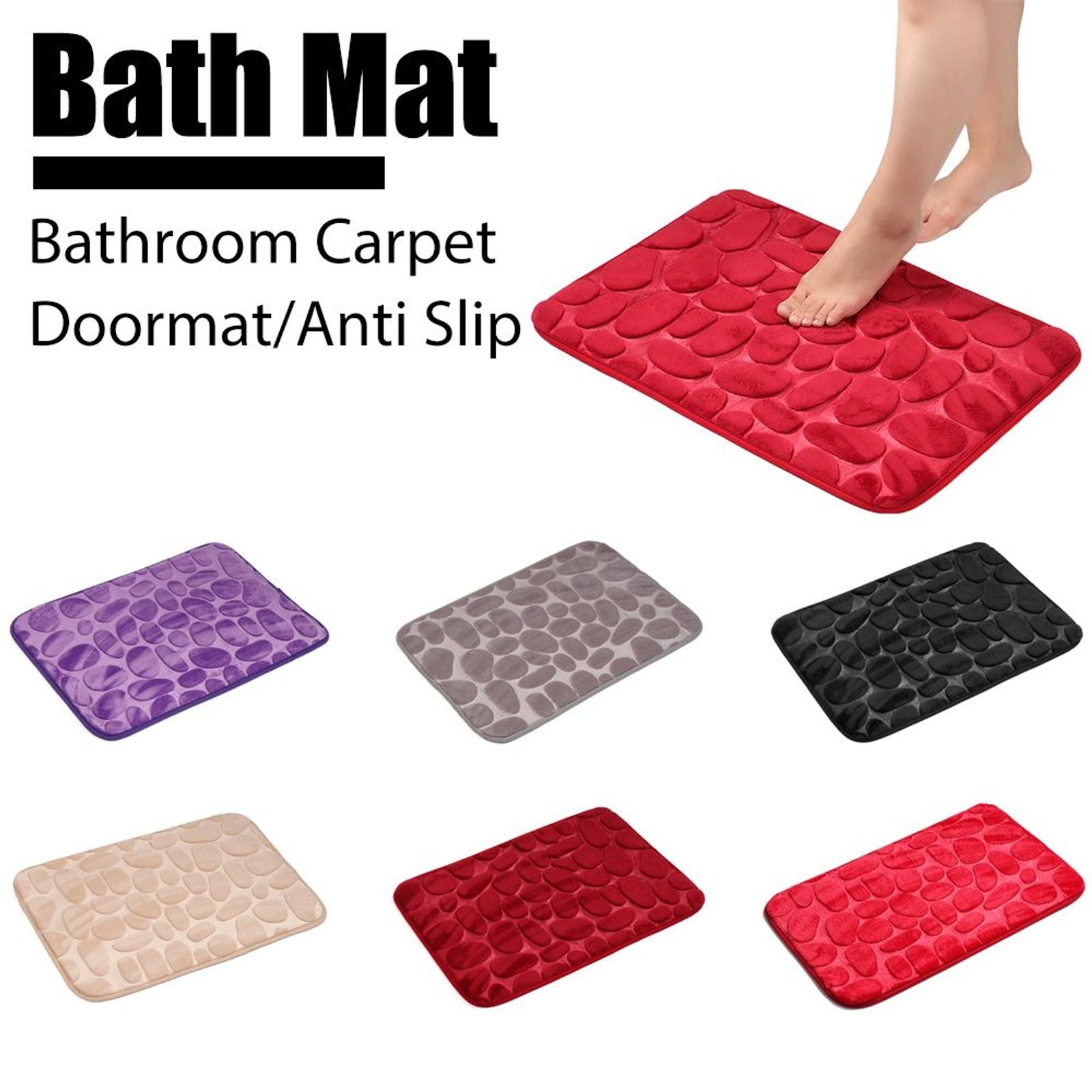 40x60cm Anti-Slip Bathroom Doormat with Pebble Design