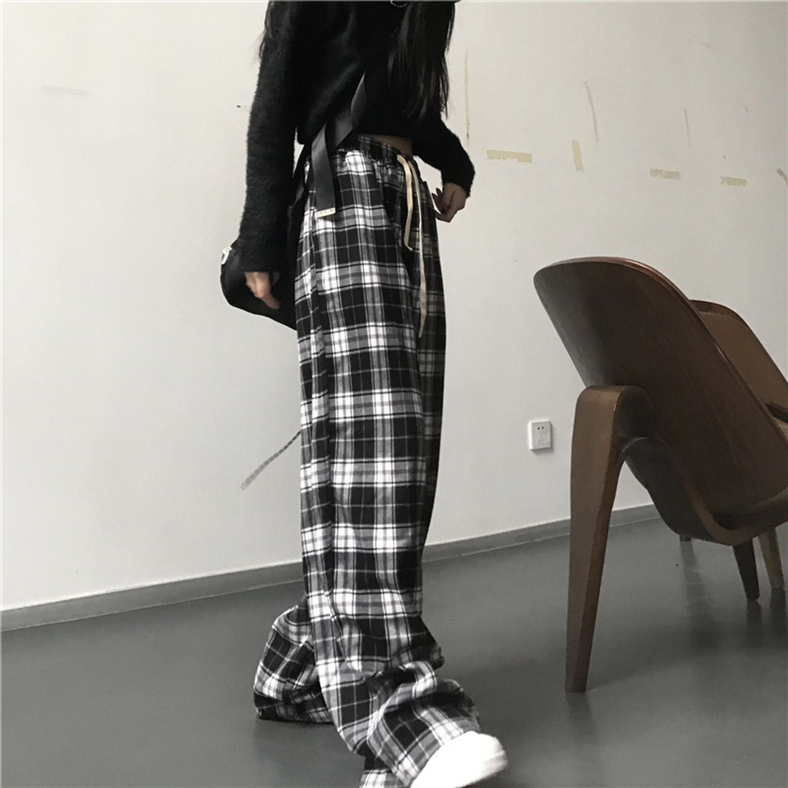 Oversized Black Plaid Women’s Sweatpants