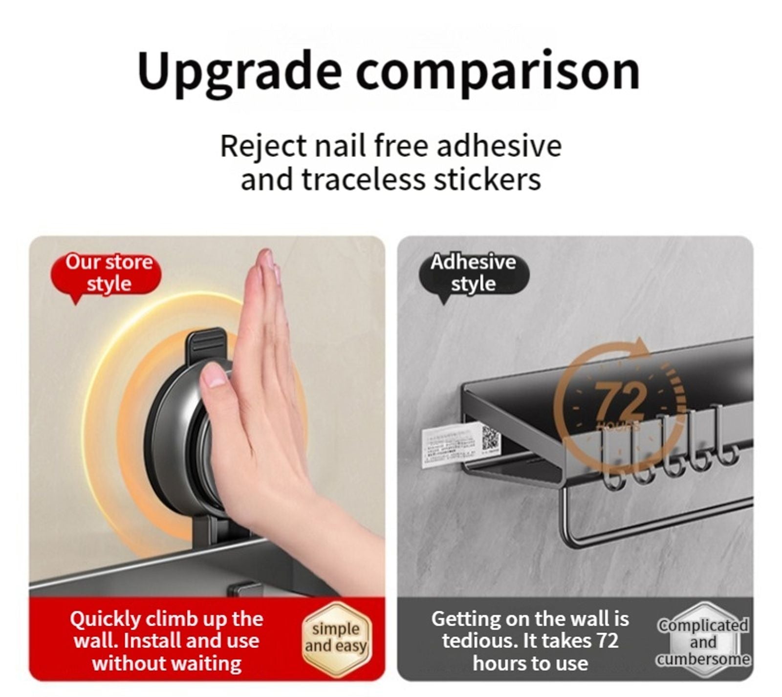 No Drill Suction Cup Bathroom Organizer Rack