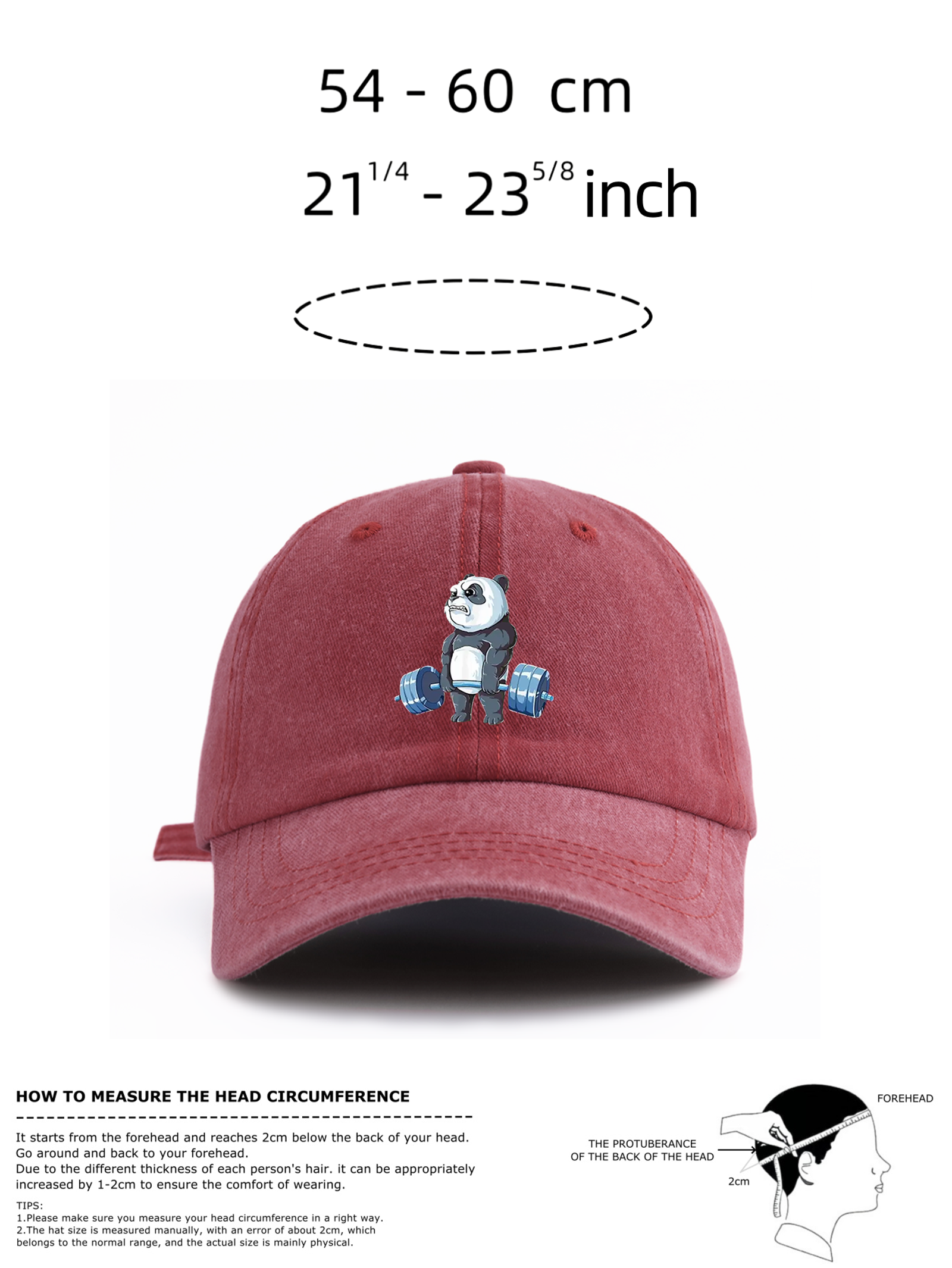 Panda Print Washed Baseball Cap for Adults