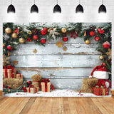 Merry Christmas Photography Backdrop with Wreath and Ornaments
