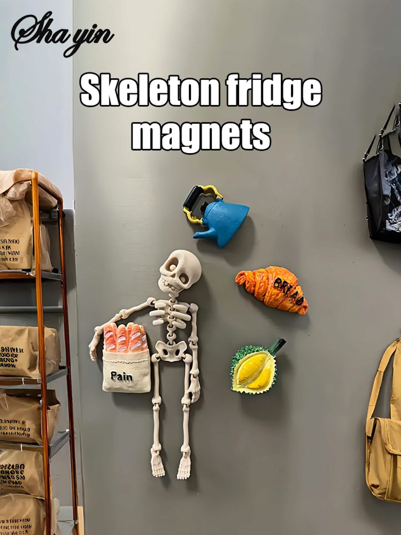 Poseable Skull Fridge Magnet for Quirky Kitchen Decor