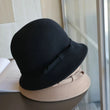 Elegant Women's Felt Dome Bucket Hat with Bowknot