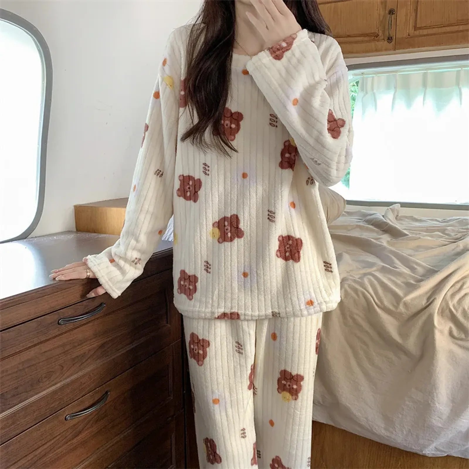 Coral Fleece Women Pajama Set - Warm Winter Sleepwear
