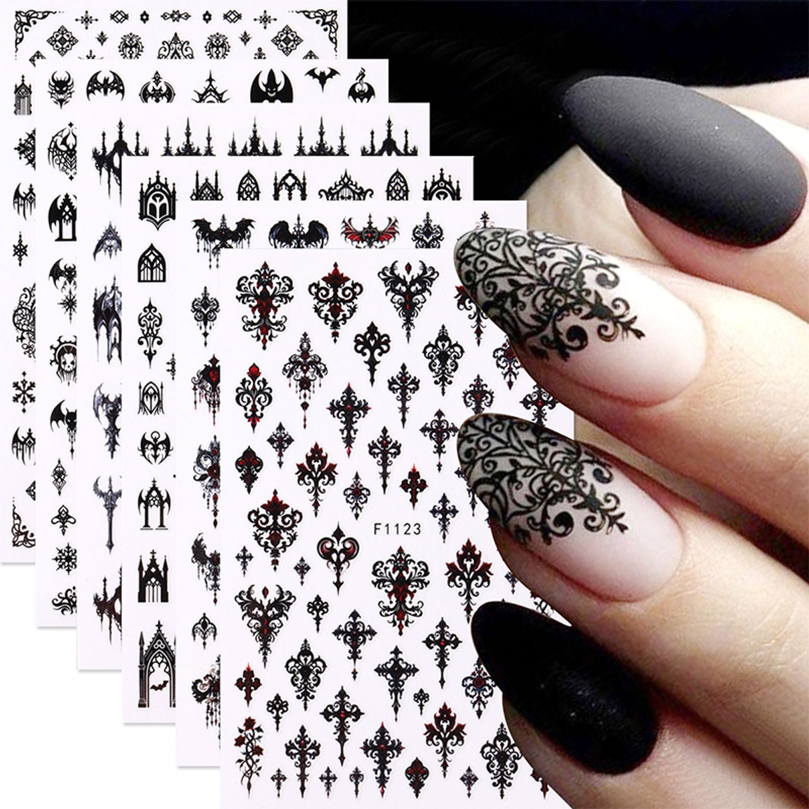 Gothic Black Nail Art Stickers for Elegant Weddings & Halloween