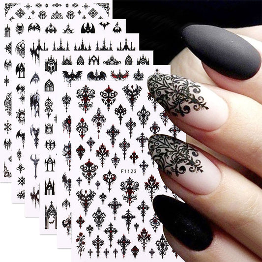 Gothic Black Nail Art Stickers for Elegant Weddings & Halloween