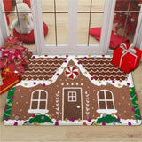 Christmas Gingerbread House Rug with Candy Cane Bow