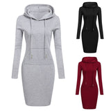Women’s Hooded Knee-Length Pocket Dress - Casual Warm Sweatshirt