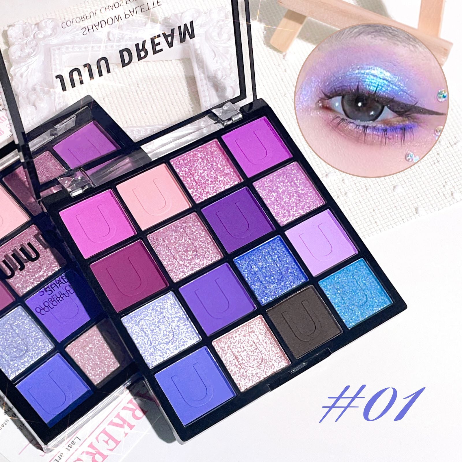 16-Color Red Eyeshadow Palette with Glitter and Matte Shades