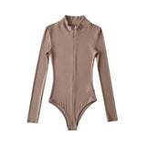 Women's Long Sleeve Zipper Bodysuit - Y2K Streetwear