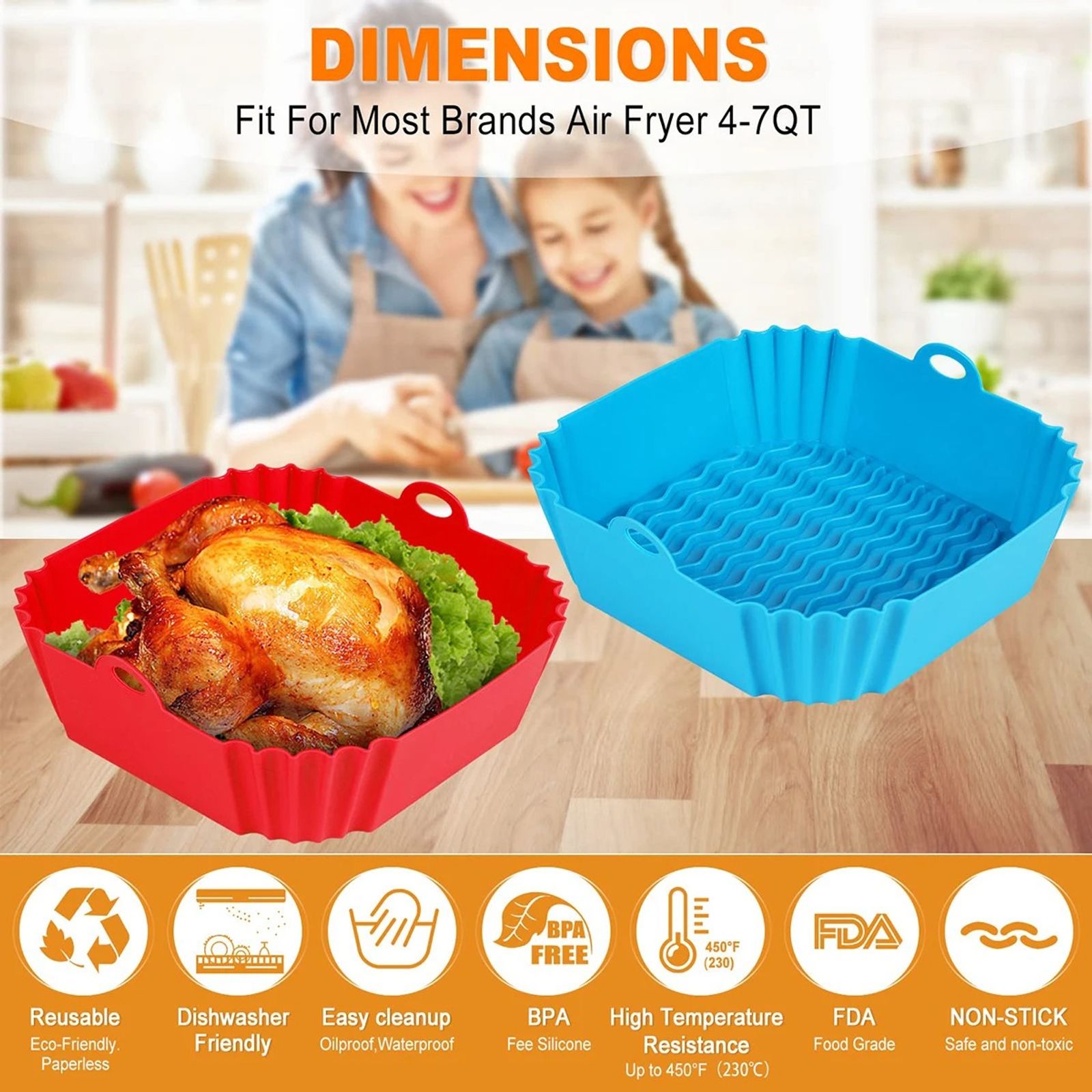 Silicone Air Fryer Pot Tray - Reusable BBQ Baking Mold
