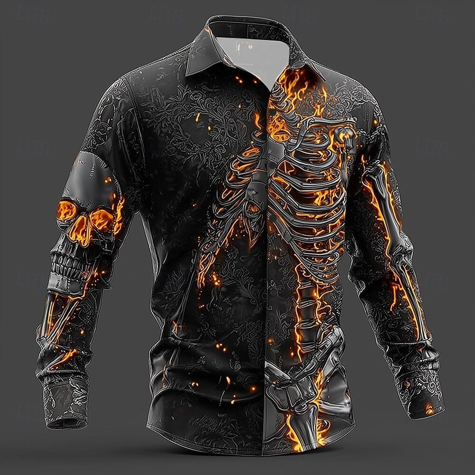 Men's Skull Flame Button-Up Shirt - Gothic Style