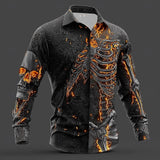 Men's Skull Flame Button-Up Shirt - Gothic Style